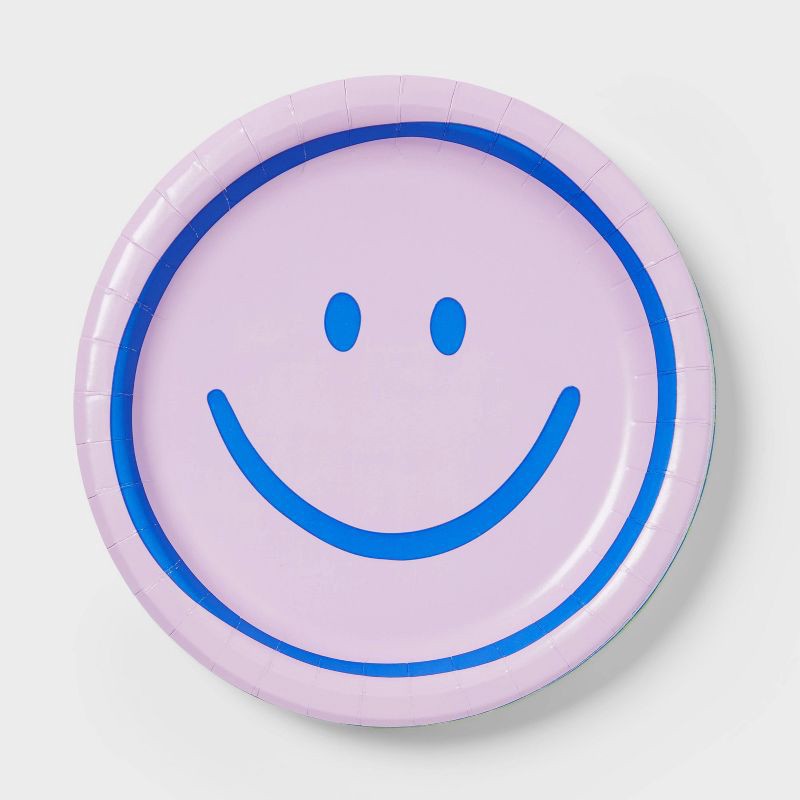 slide 1 of 3, 20ct Retro Assorted Smiley Face Snack Plate Pink/Green/Purple - Spritz™, 20 ct