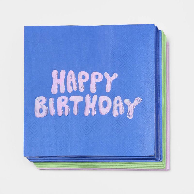 slide 1 of 3, Retro Happy Birthday Beverage Napkin 30ct - Spritz™, 30 ct