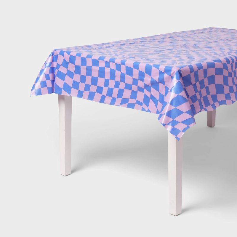 slide 1 of 3, Retro Wavy Checkered Print Table Cover - Spritz™, 1 ct