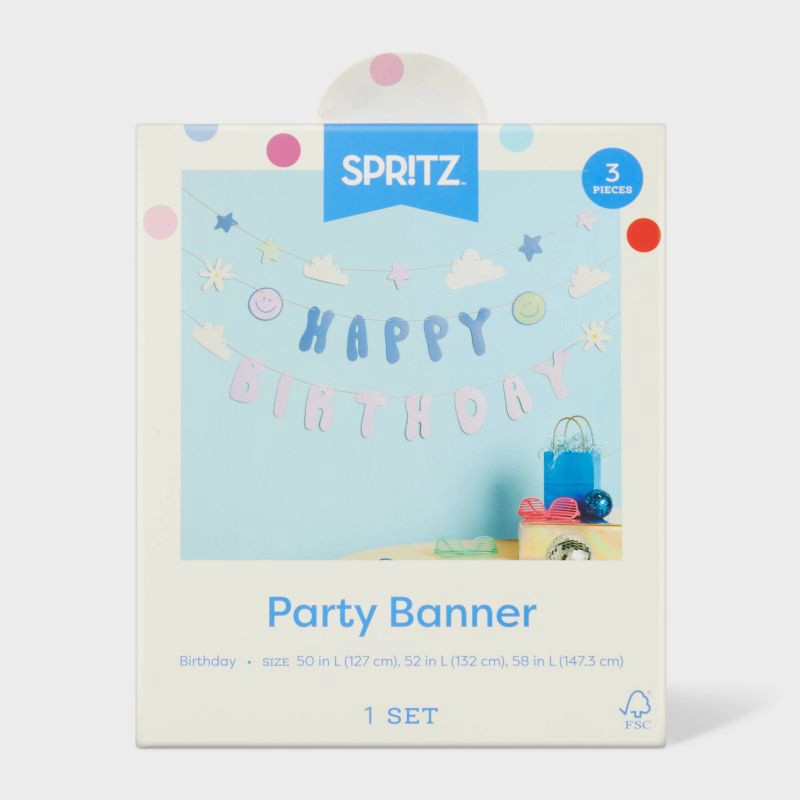 slide 4 of 4, Groovy Retro Happy Birthday Banner - Spritz™, 1 ct