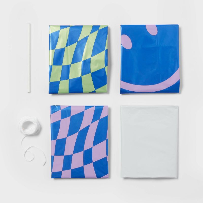 slide 3 of 3, Retro Smiley, Checkered, and Cloud Balloon 4pk - Spritz™, 4 ct