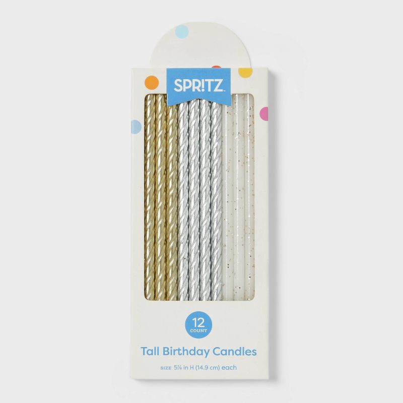 slide 3 of 3, Gold/Silver Tall Spiral Birthday Candles 12ct - Spritz™, 12 ct