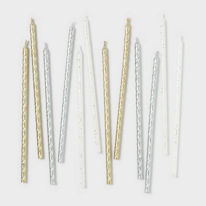 slide 1 of 3, Gold/Silver Tall Spiral Birthday Candles 12ct - Spritz™, 12 ct