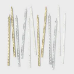 Gold/Silver Tall Spiral Birthday Candles 12ct - Spritz™