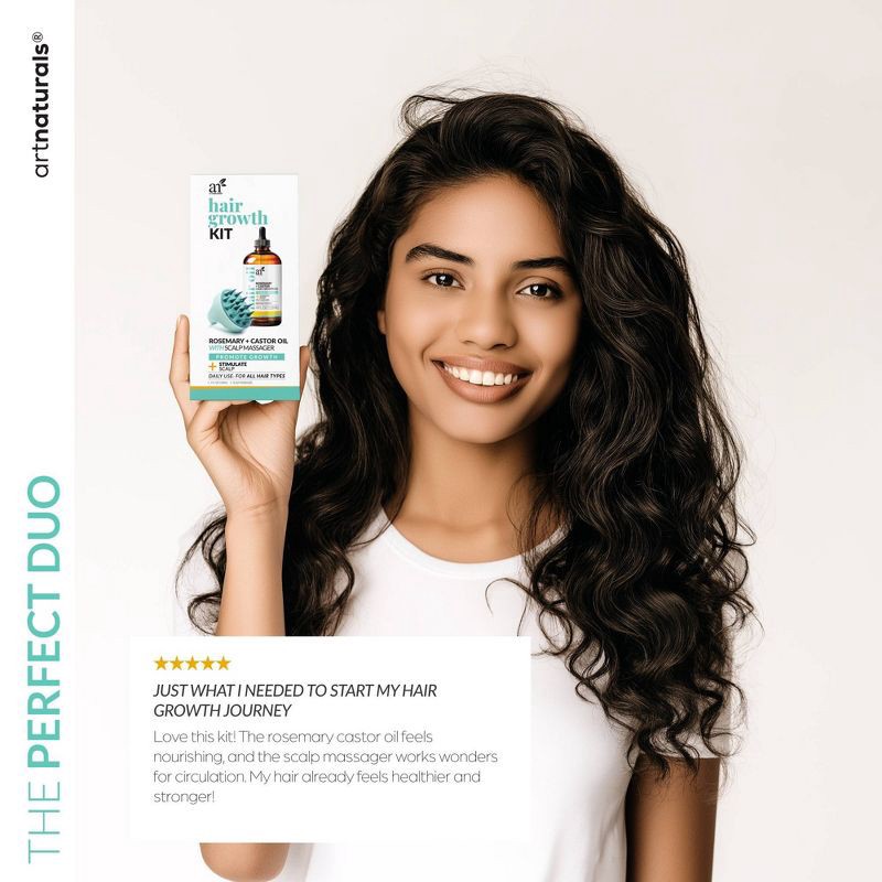slide 6 of 6, artnaturals Rosemary + Castor Hair Growth Oil with Scalp Brush - 4 fl oz, 4 fl oz