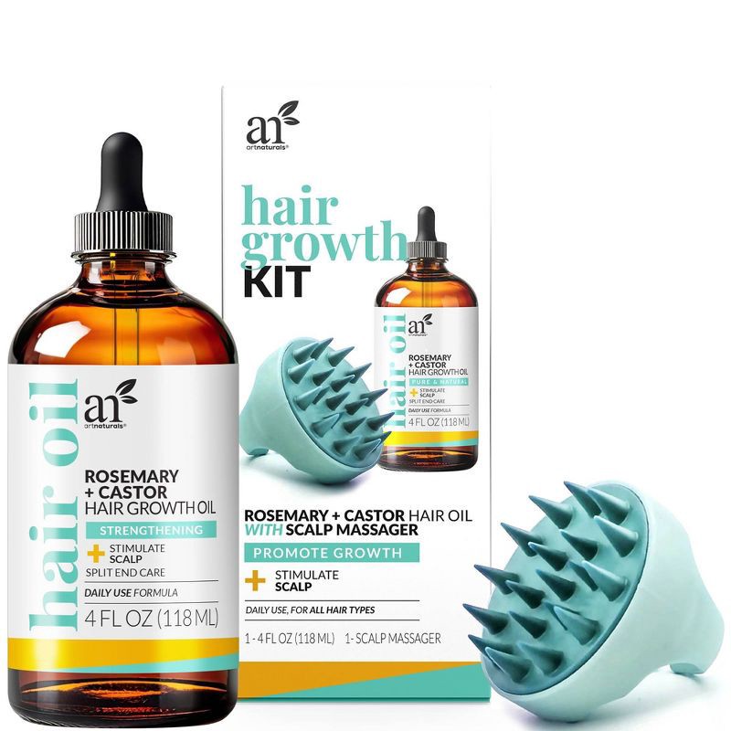 slide 1 of 6, artnaturals Rosemary + Castor Hair Growth Oil with Scalp Brush - 4 fl oz, 4 fl oz