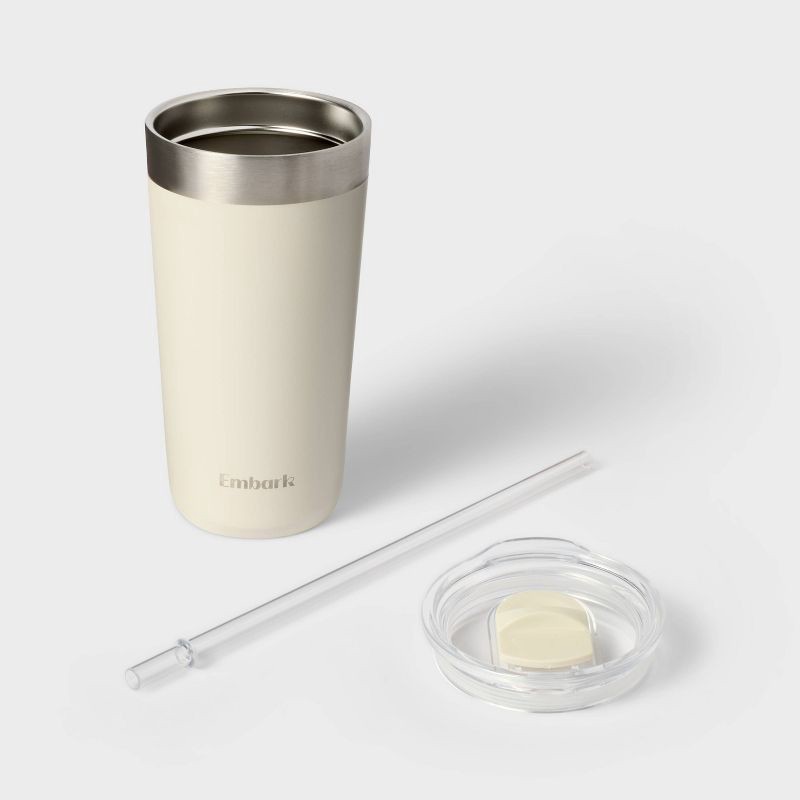 slide 2 of 3, 20oz Stainless Steel Tumbler with Straw Cream - Embark™: BPA-Free, Portable Drinkware, 20 oz