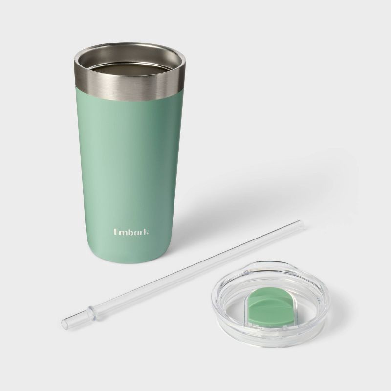 slide 2 of 3, 20oz Stainless Steel Tumbler with Straw Green - Embark™: BPA-Free, Portable Drinkware, 20 oz