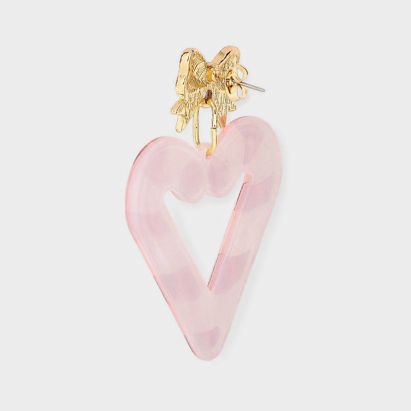 slide 2 of 2, Holiday Candy Cane Heart Bow Post Drop Earrings - Gold/Pink/Red, 1 ct