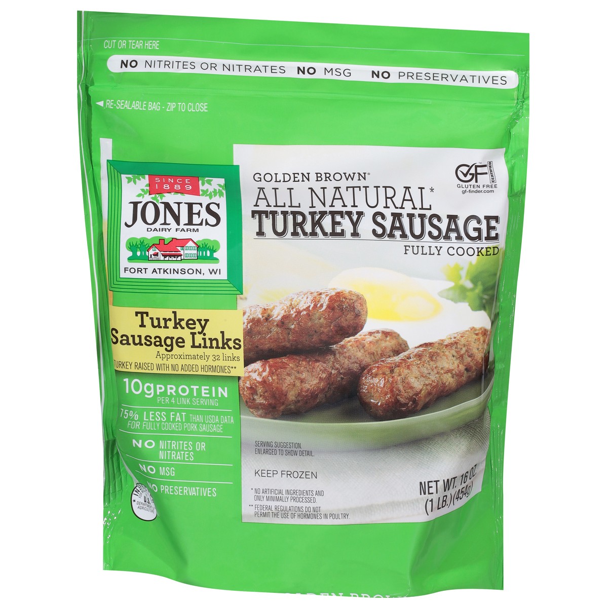 slide 3 of 13, Jones Dairy Farm Golden Brown Turkey Sausage 16 oz, 16 oz