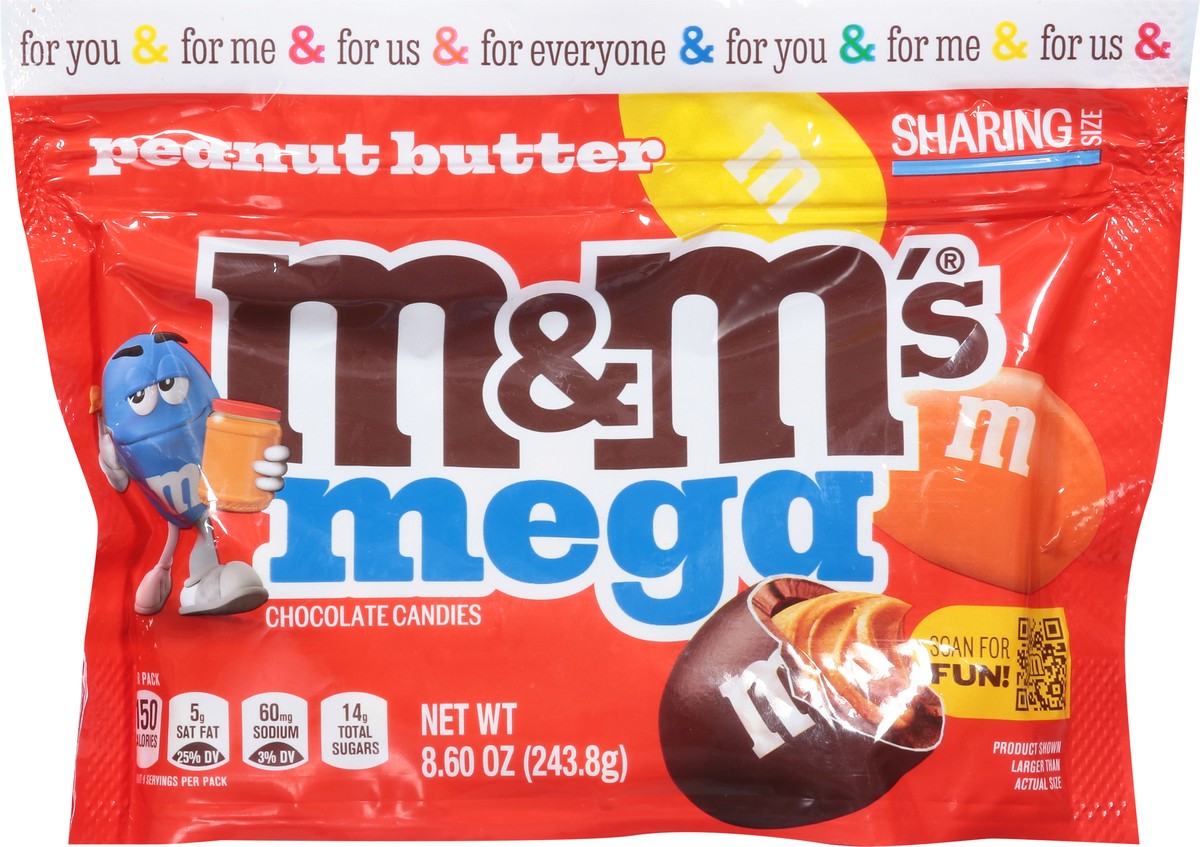 slide 9 of 15, M&M'S Mega Peanut Butter Chocolate Candy, Sharing Size, 8.6 Oz Resealable Bag, 8.6 oz
