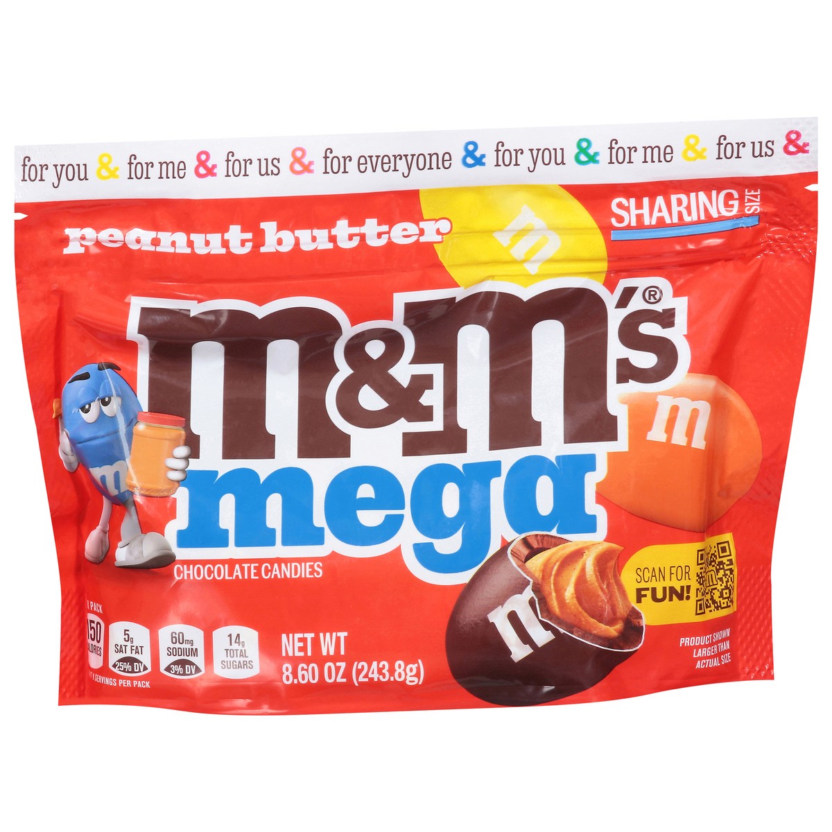 slide 6 of 15, M&M'S Mega Peanut Butter Chocolate Candy, Sharing Size, 8.6 Oz Resealable Bag, 8.6 oz