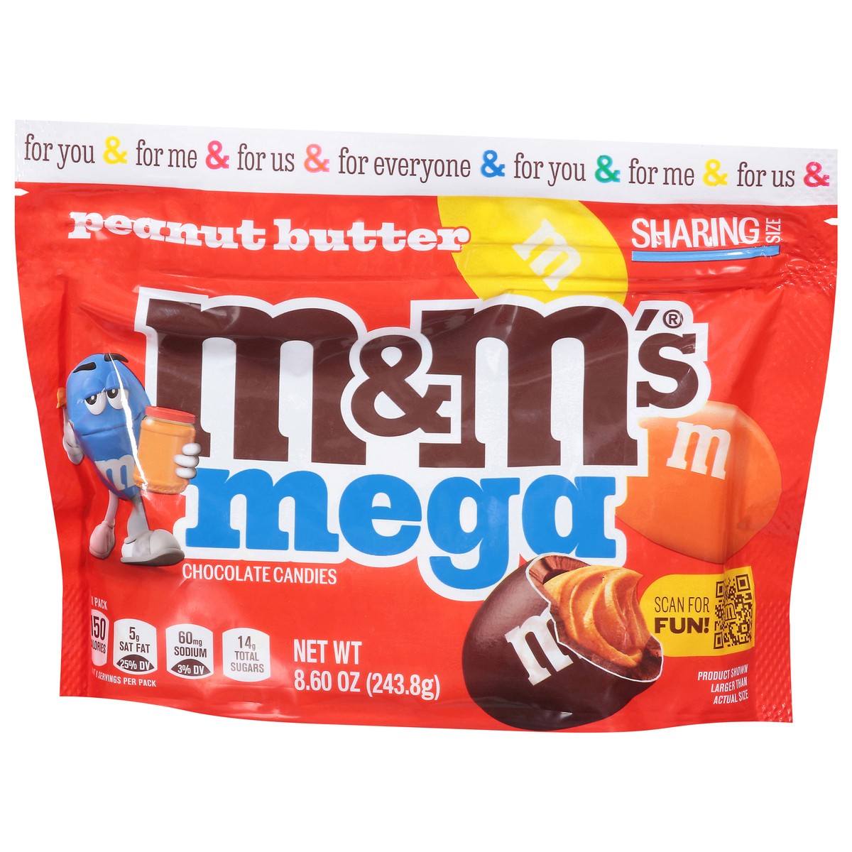 slide 5 of 15, M&M'S Mega Peanut Butter Chocolate Candy, Sharing Size, 8.6 Oz Resealable Bag, 8.6 oz