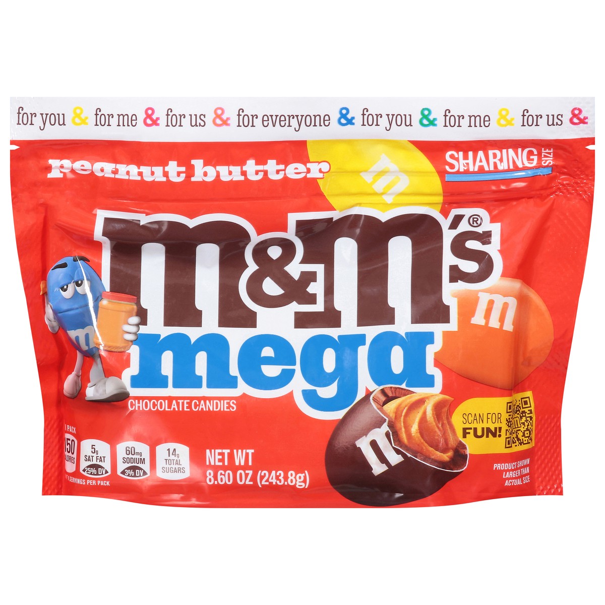 slide 11 of 15, M&M'S Mega Peanut Butter Chocolate Candy, Sharing Size, 8.6 Oz Resealable Bag, 8.6 oz