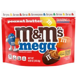 M&M''S Mega Peanut Butter Chocolate Candy, Sharing Size, 8.6 Oz Resealable Bag