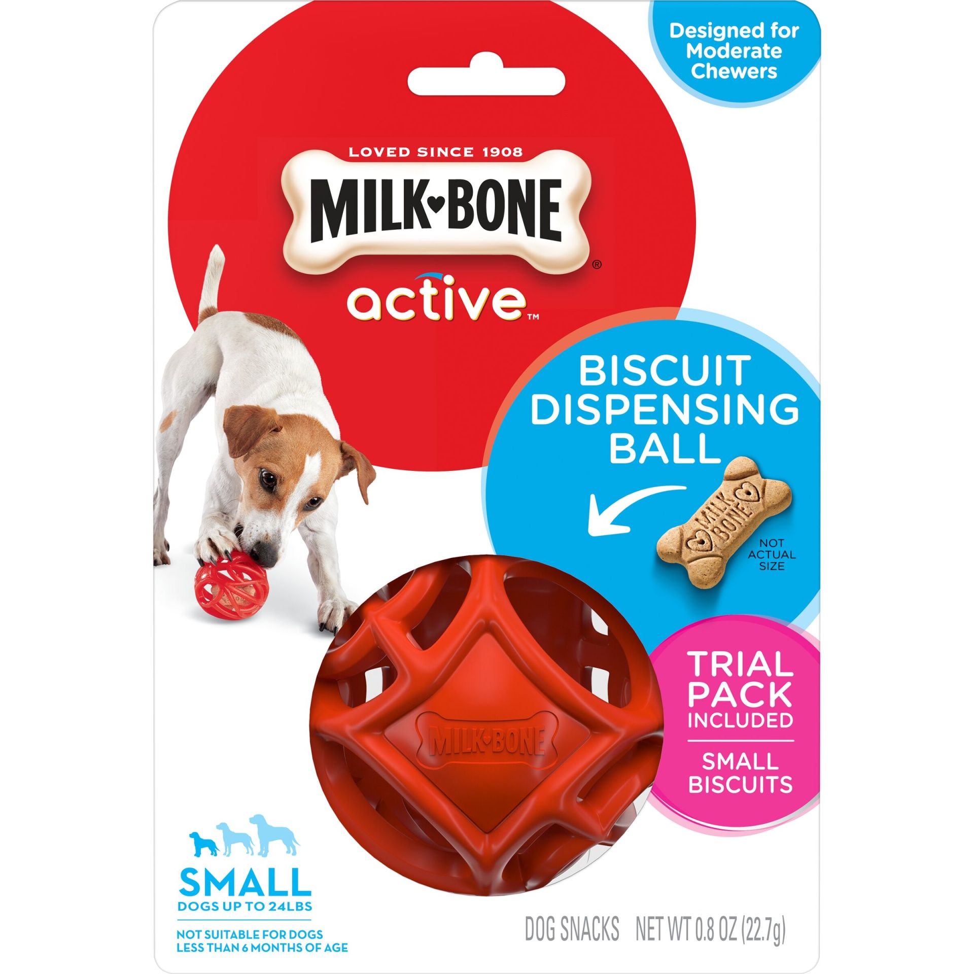 slide 1 of 3, Milk-Bone Active Biscuit Dispensing Ball, SM