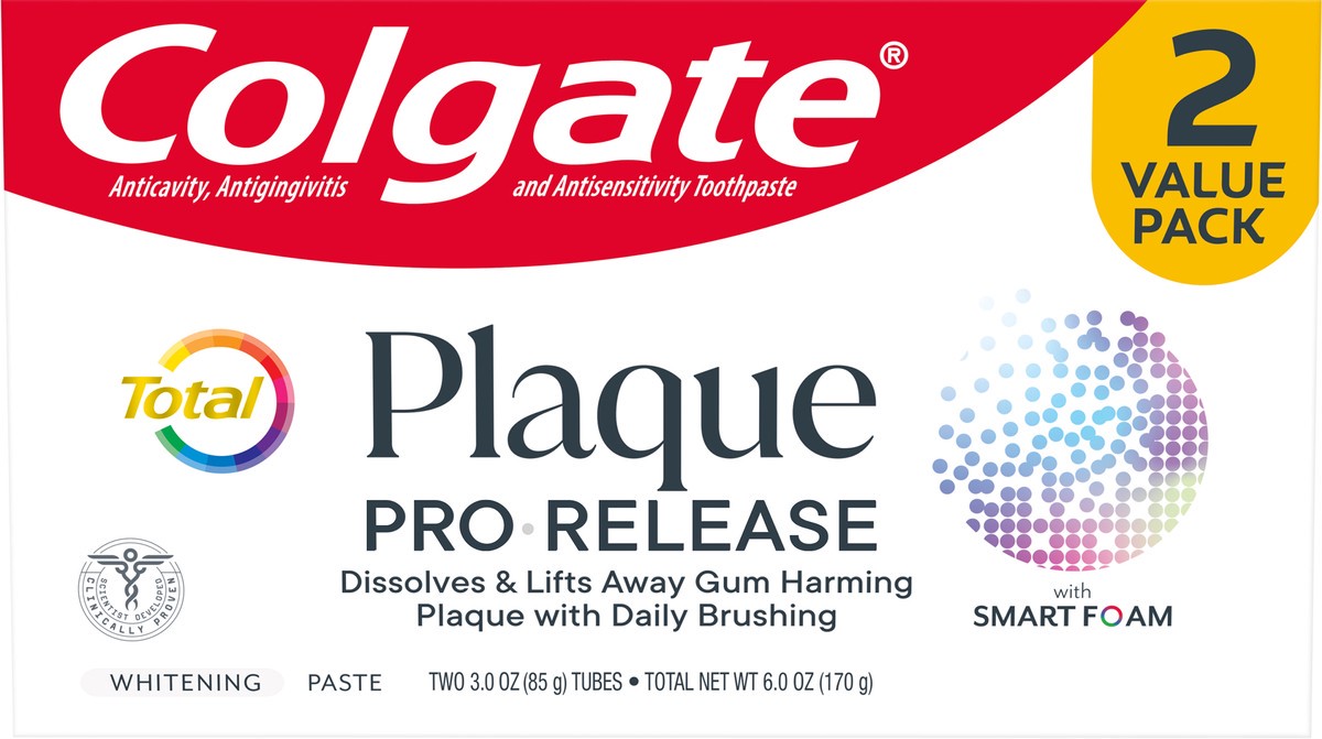 slide 2 of 6, Colgate Total Plaque Pro Release Whitening Toothpaste, 3 Oz Tube, 2 Pack, 2 ct; 3 oz