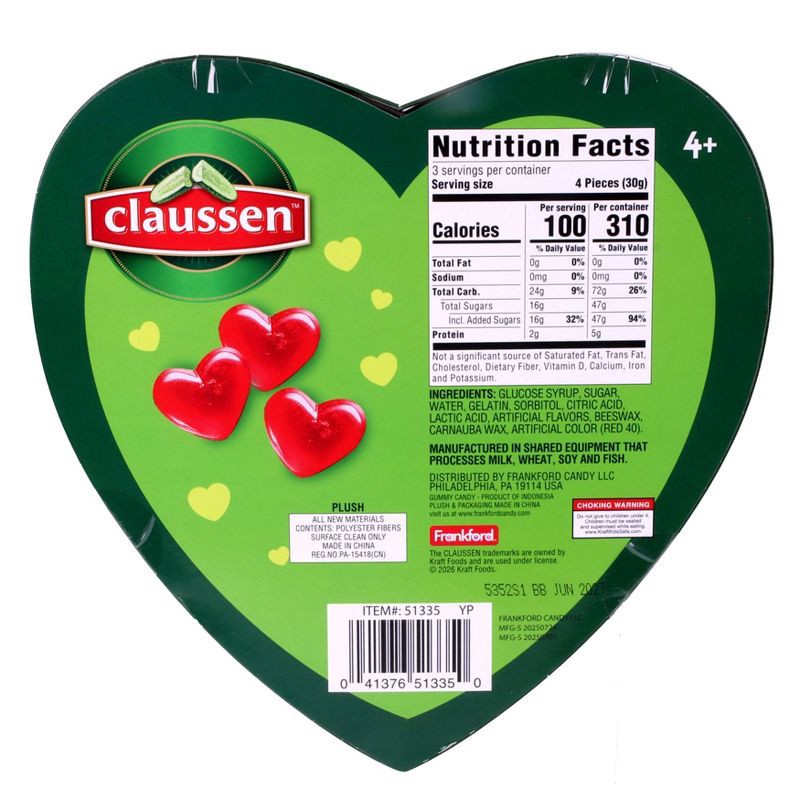 slide 2 of 6, Claussen Pickle Valentine's Heart Box with Plush and Gummies Candy - 3.17oz, 3.17 oz