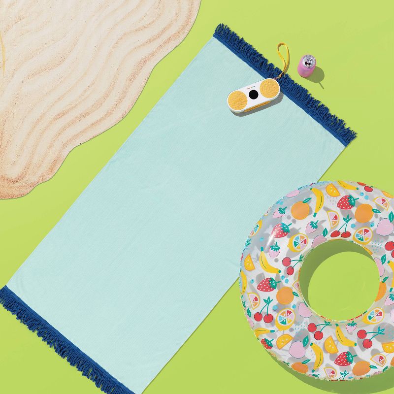 slide 2 of 3, Solid Beach Towel with Tassels Aqua - Sun Squad™, 1 ct