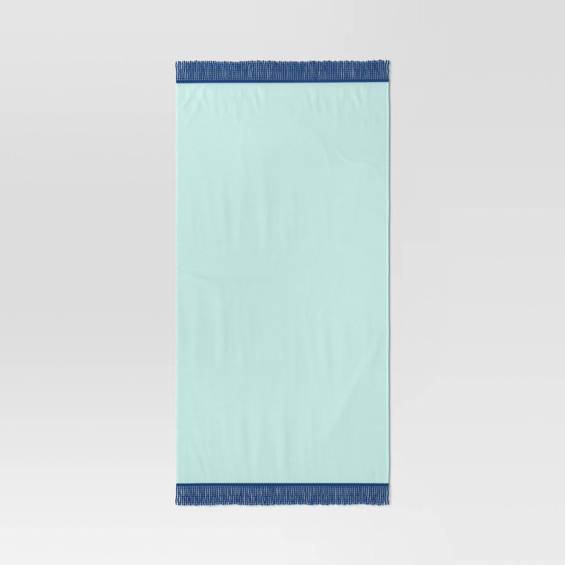 slide 1 of 3, Solid Beach Towel with Tassels Aqua - Sun Squad™, 1 ct