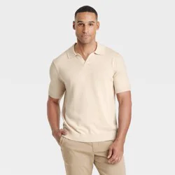 Men's Short Sleeve Johnny Collar Polo Sweater - Goodfellow & Co™ Oatmeal XXL: Lightweight Cotton Blend, Pullover, Ribbed Cuff
