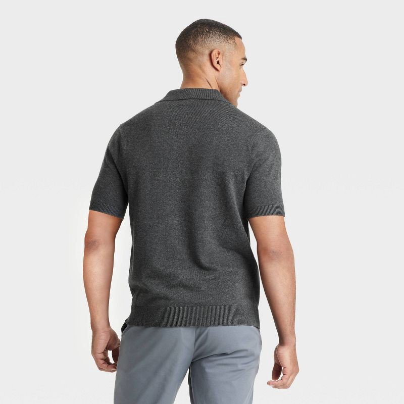 slide 2 of 3, Men's Short Sleeve Johnny Collar Polo Sweater - Goodfellow & Co™ Charcoal Gray S: Lightweight Cotton Blend, Pullover Style, 1 ct