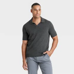 Men's Short Sleeve Johnny Collar Polo Sweater - Goodfellow & Co™ Charcoal Gray S: Lightweight Cotton Blend, Pullover Style