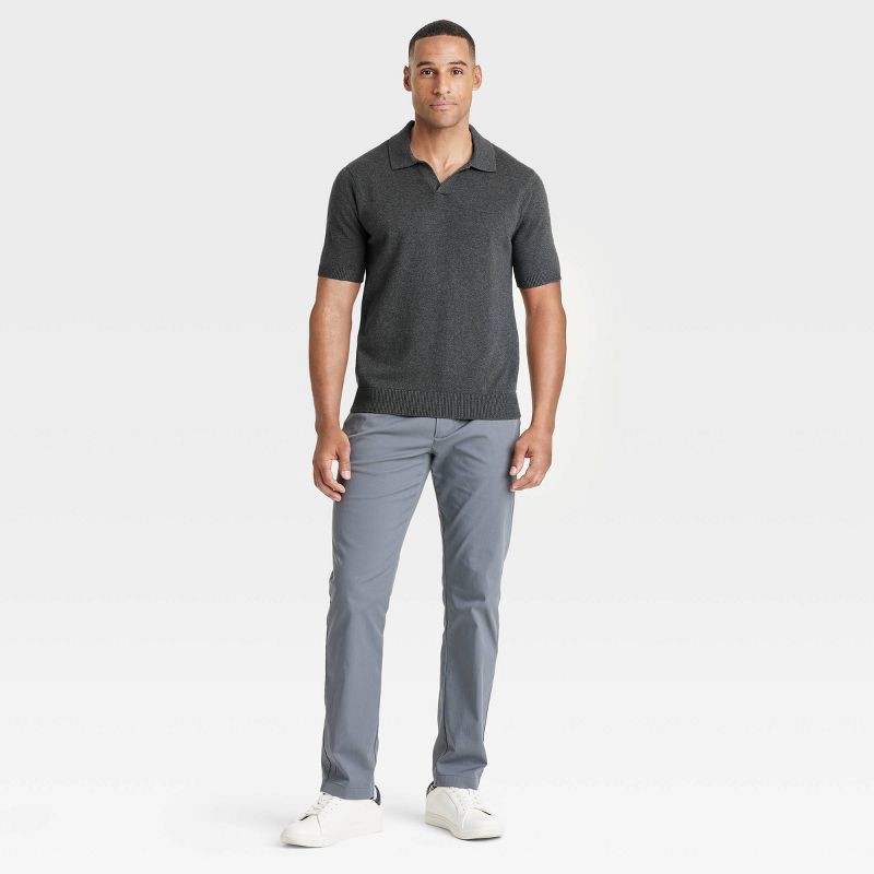 slide 3 of 3, Men's Short Sleeve Johnny Collar Sweater - Goodfellow & Co™ Charcoal Gray L: Lightweight Pullover, 1 ct
