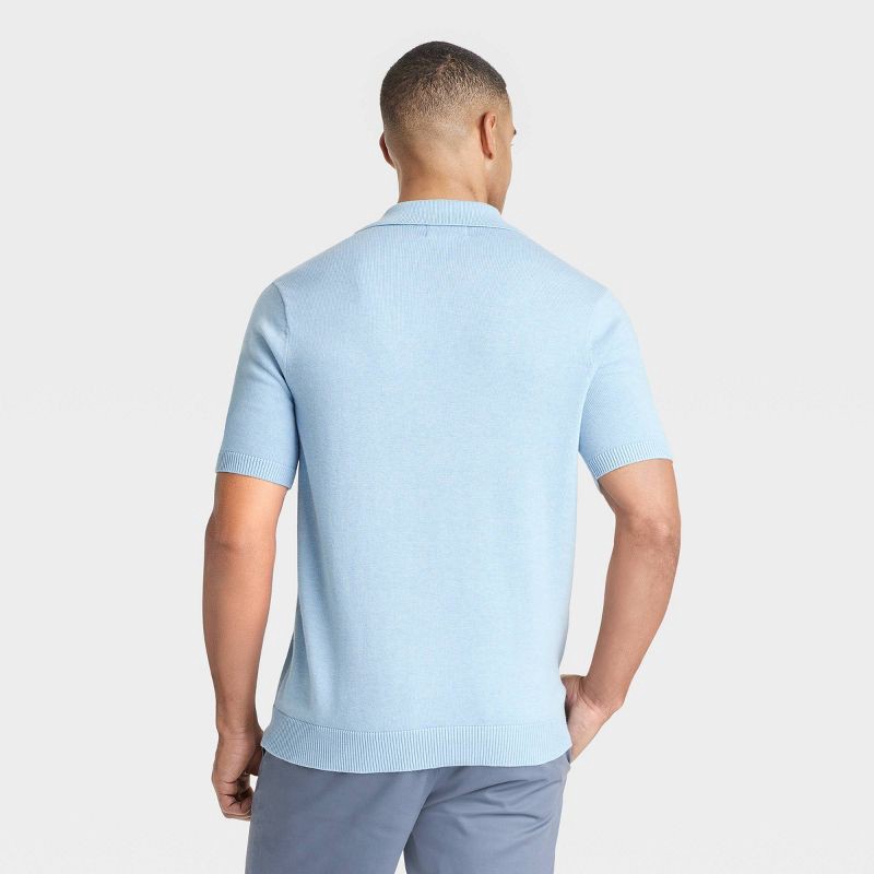 slide 2 of 3, Men's Short Sleeve Johnny Collar Sweater - Goodfellow & Co™ Blue XXL: Lightweight Cotton Blend, Casual Fit Pullover, 1 ct