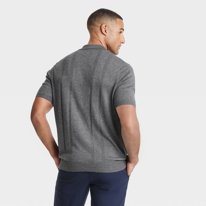slide 2 of 3, Men's Short Sleeve Cardigan - Goodfellow & Co™ Charcoal Gray S: Lightweight Jersey, Polo Collar, 1 ct