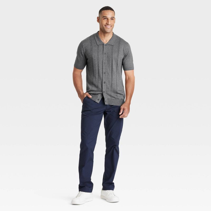slide 3 of 3, Men's Short Sleeve Cardigan - Goodfellow & Co™ Charcoal Gray S: Lightweight Jersey, Polo Collar, 1 ct