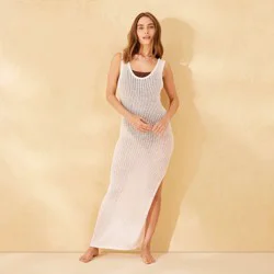 Women's Knit Maxi Cover Up Tank Dress - Shade & Shore™ Cream L: Sleeveless Pullover, Semi-Opaque Knit, Line Dry