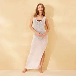 Women's Knit Maxi Cover Up Tank Dress - Shade & Shore™ Cream L: Sleeveless Pullover, Semi-Opaque Knit, Line Dry