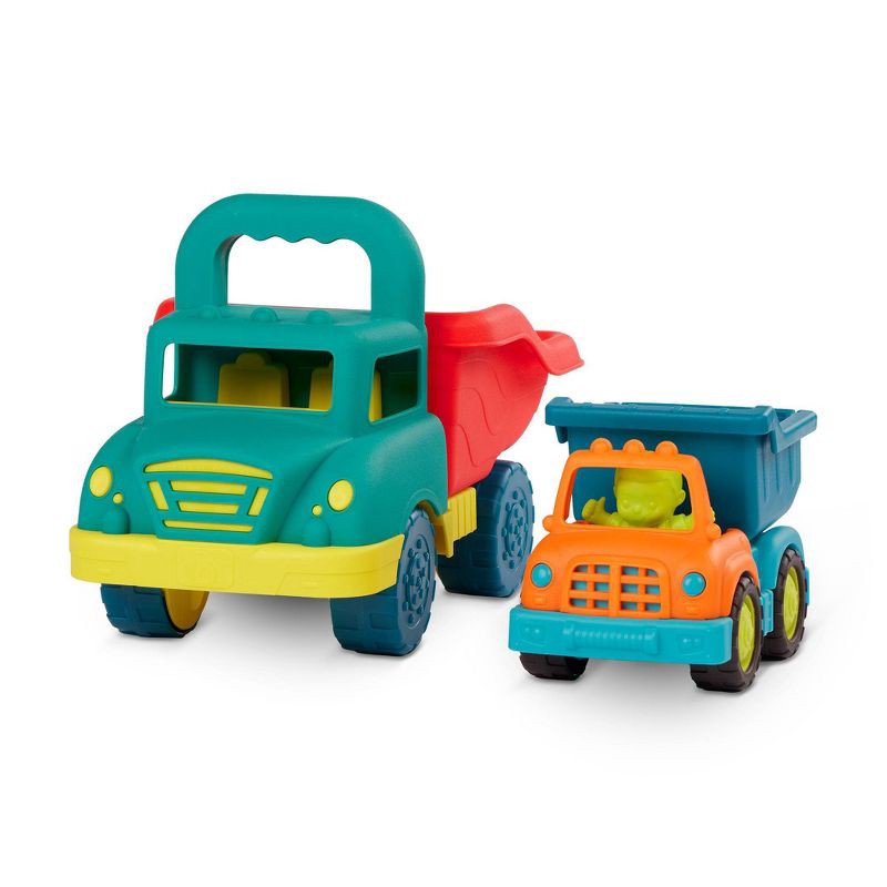 slide 4 of 6, B. toys Grab-n-Go Truck Set 2 Toy Dump Trucks & 3 Sand Molds, 1 ct