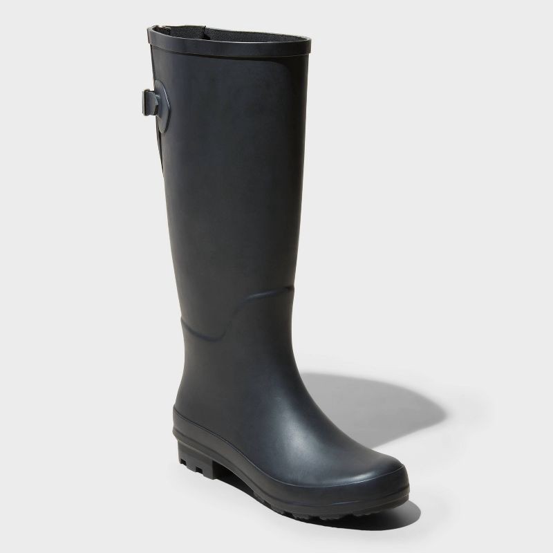 slide 1 of 4, Women's River Tall Rain Boots - A New Day™ Black 10: Waterproof, Adjustable Buckle, Non-Marking Sole, 1 ct