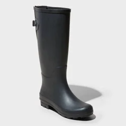 Women's River Tall Rain Boots - A New Day™ Black 11: Waterproof Knee-High with Adjustable Buckle, Non-Marking Outsole