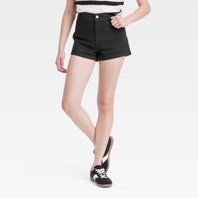 slide 1 of 3, Women's High-Rise Sailor Denim Shorts - Universal Thread™ Black 8: Cotton Denim, Rolled Hem, 1 ct