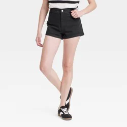 Women's High-Rise Sailor Denim Shorts - Universal Thread™ Black 14: Cotton-Spandex Blend, Midweight Denim, Rolled Hem,