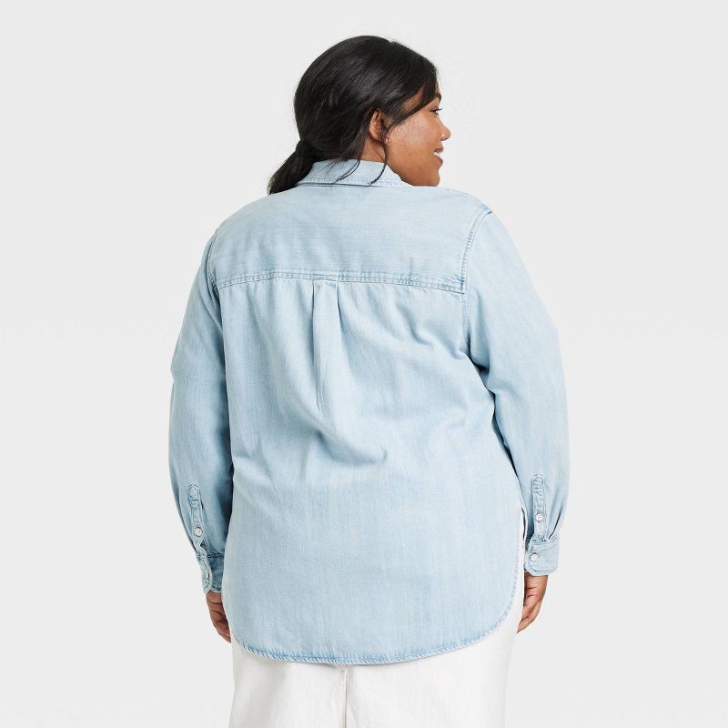 slide 2 of 3, Women's Relaxed Fit Denim Button-Down Shirt - Universal Thread™ Light Wash XXL: Midweight Cotton Blend, Front Pocket, Collared, 1 ct