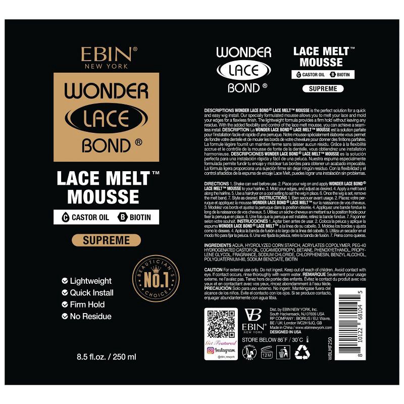 slide 3 of 8, EBIN Wonder Lace Bond Lace Melt Hair Mousse - 8.5 fl oz, 8.5 fl oz