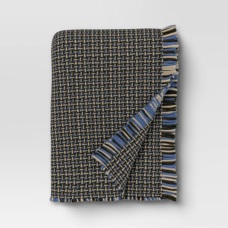 slide 1 of 5, Woven Throw Blanket Neutral/Green/Blue - Threshold™, 1 ct
