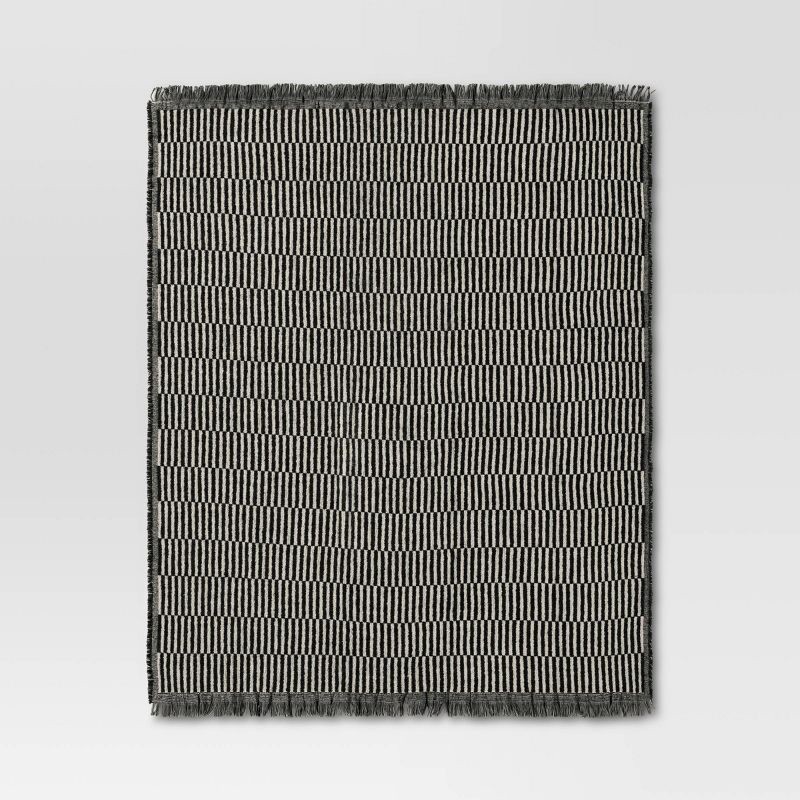 slide 3 of 5, 50''x60'' Oversized Woven Linework Throw Blanket Black/Cream - Threshold™, 1 ct