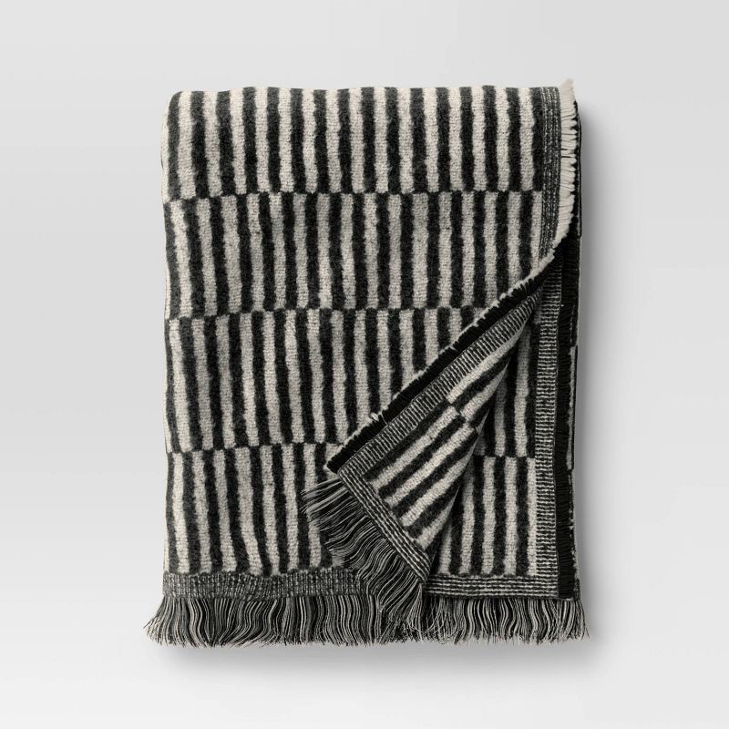 slide 1 of 5, 50''x60'' Oversized Woven Linework Throw Blanket Black/Cream - Threshold™, 1 ct