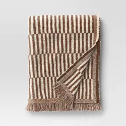 50''x60'' Oversized Woven Linework Throw Blanket Dark Camel/Cream - Threshold™