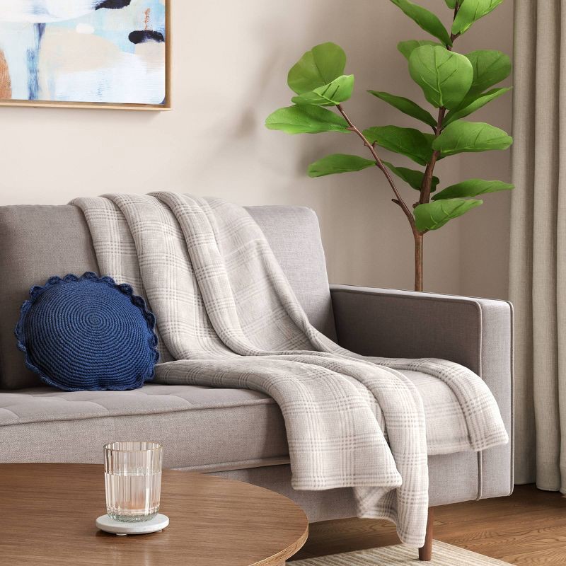 slide 2 of 5, Oversized Printed Glen Plaid Primalush Throw Blanket Gray/Ivory - Threshold™, 1 ct