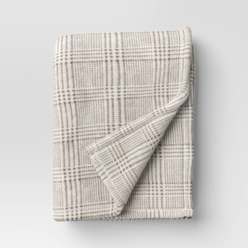 slide 1 of 5, Oversized Printed Glen Plaid Primalush Throw Blanket Gray/Ivory - Threshold™, 1 ct