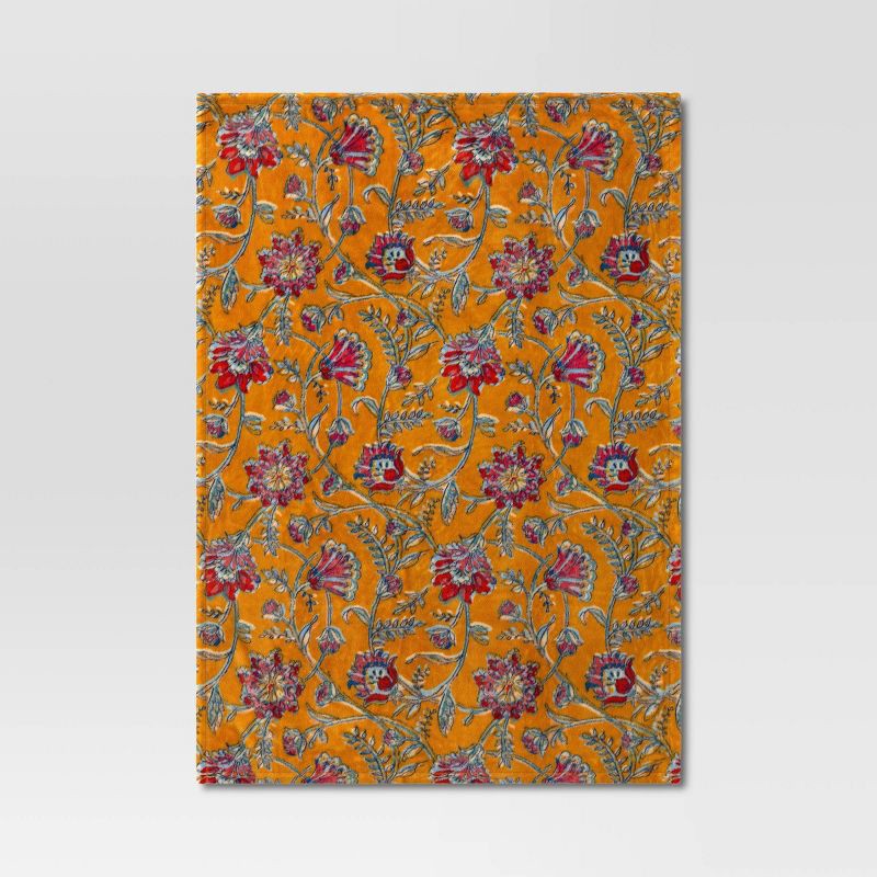 slide 3 of 5, Oversized Printed Floral Primalush Throw Blanket Gold - Threshold™, 1 ct