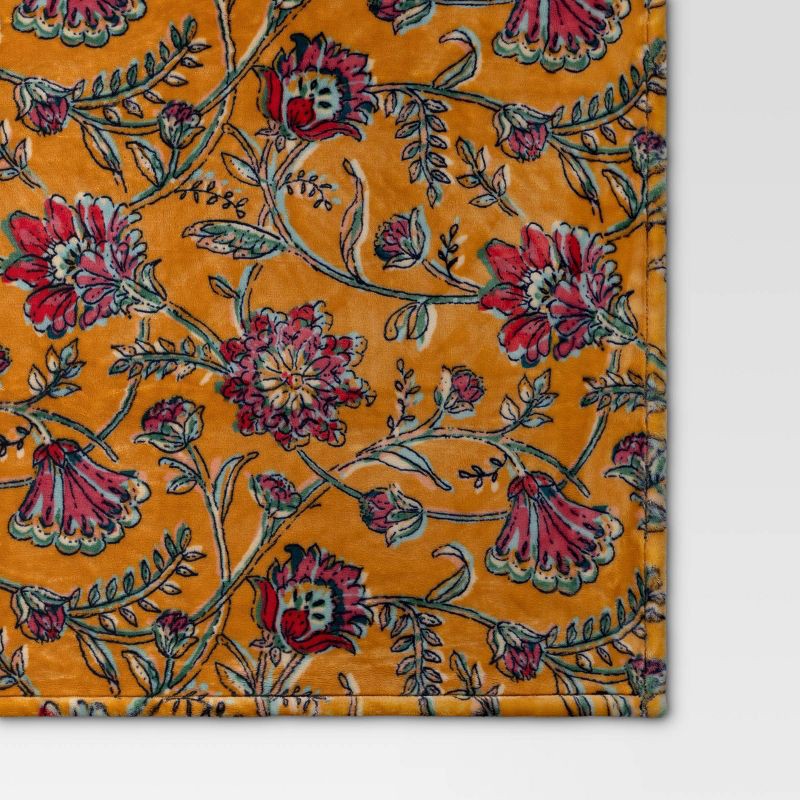 slide 4 of 5, Oversized Printed Floral Primalush Throw Blanket Gold - Threshold™, 1 ct