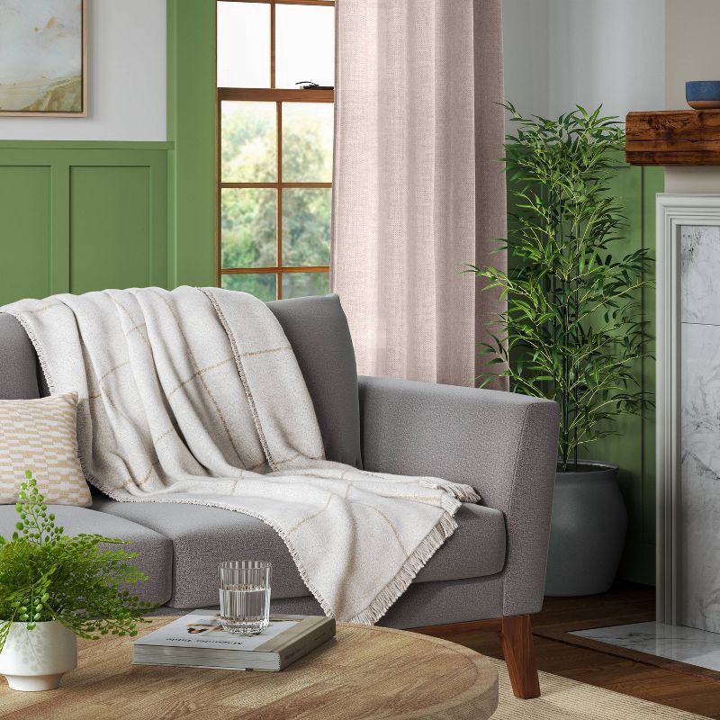 slide 2 of 5, Windowpane Boucle Throw Blanket Cream/Neutral - Threshold™, 1 ct