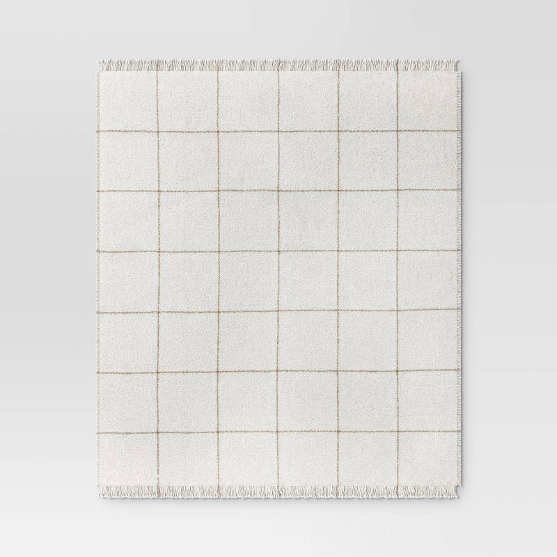 slide 3 of 5, Windowpane Boucle Throw Blanket Cream/Neutral - Threshold™, 1 ct